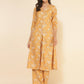 Janasya Women's Mustard Moss Floral Printed Casual Front Slit Co-ords - Swadesiicart