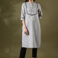 Anouk White Checked Mandarin Collar Pure Cotton Straight Kurta - Swadesiicart