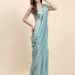 Sky Blue Silk Satin Solid Ready to wear Saree with stitched Blouse - Satiksha | Swadesiicart