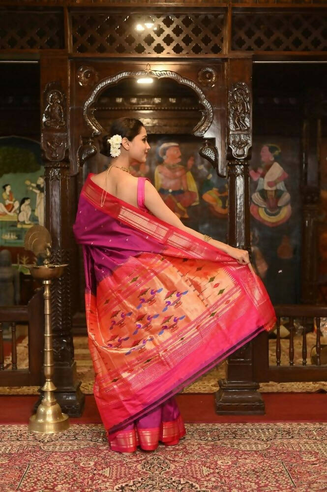 Very Much Indian Pure Silk Paithani With Most Magenta With Contrast Pink | Swadesiicart