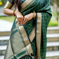 Vishnu Weaves Women's Green Raw Silk Saree with Blouse - Swadesiicart