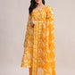 Aavyora Women Mustard Yellow Floral Printed Kurta with Chevron Printed Pants & Dupatta Set - Swadesiicart