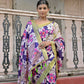 Vishnu Weaves Women's Navy-Blue Cotton Silk Printed Saree with Blouse - Swadesiicart