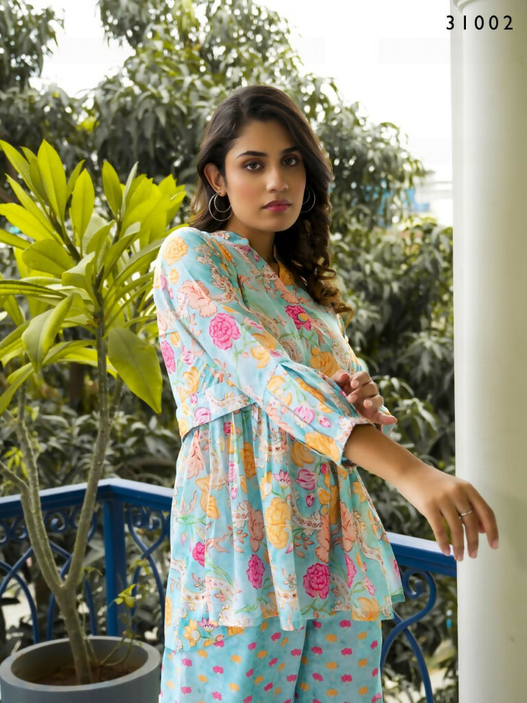 Casual Fashionable Multi Muslin Cotton co-ord set - Manya - Swadesiicart