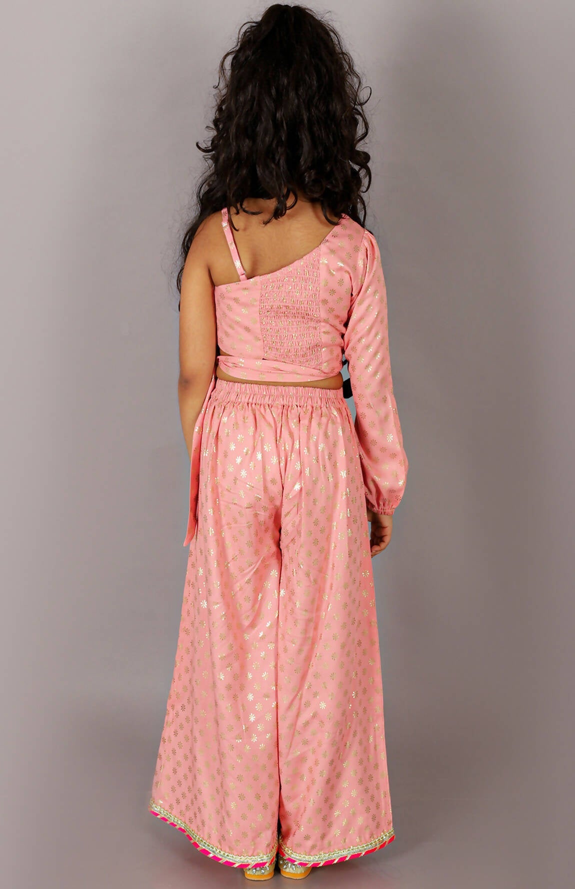 Lil Drama Fusion Fair Girls Peach Crop Top With Palazzo Co-Ordinate Set - Swadesiicart