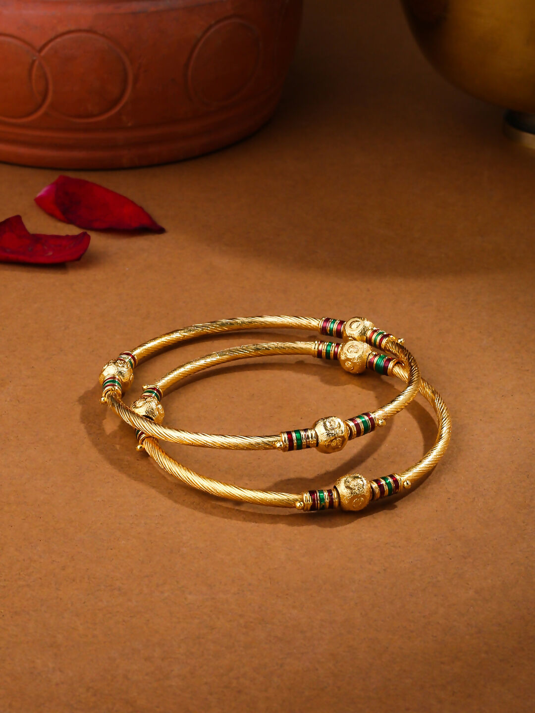 NVR Women Set of 2 Gold-Polished Traditional Bangles - Swadesiicart