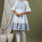 Juniper Sky Blue Cotton Dobby Festive Embroidered Tiered Dress For Women | Swadesiicart