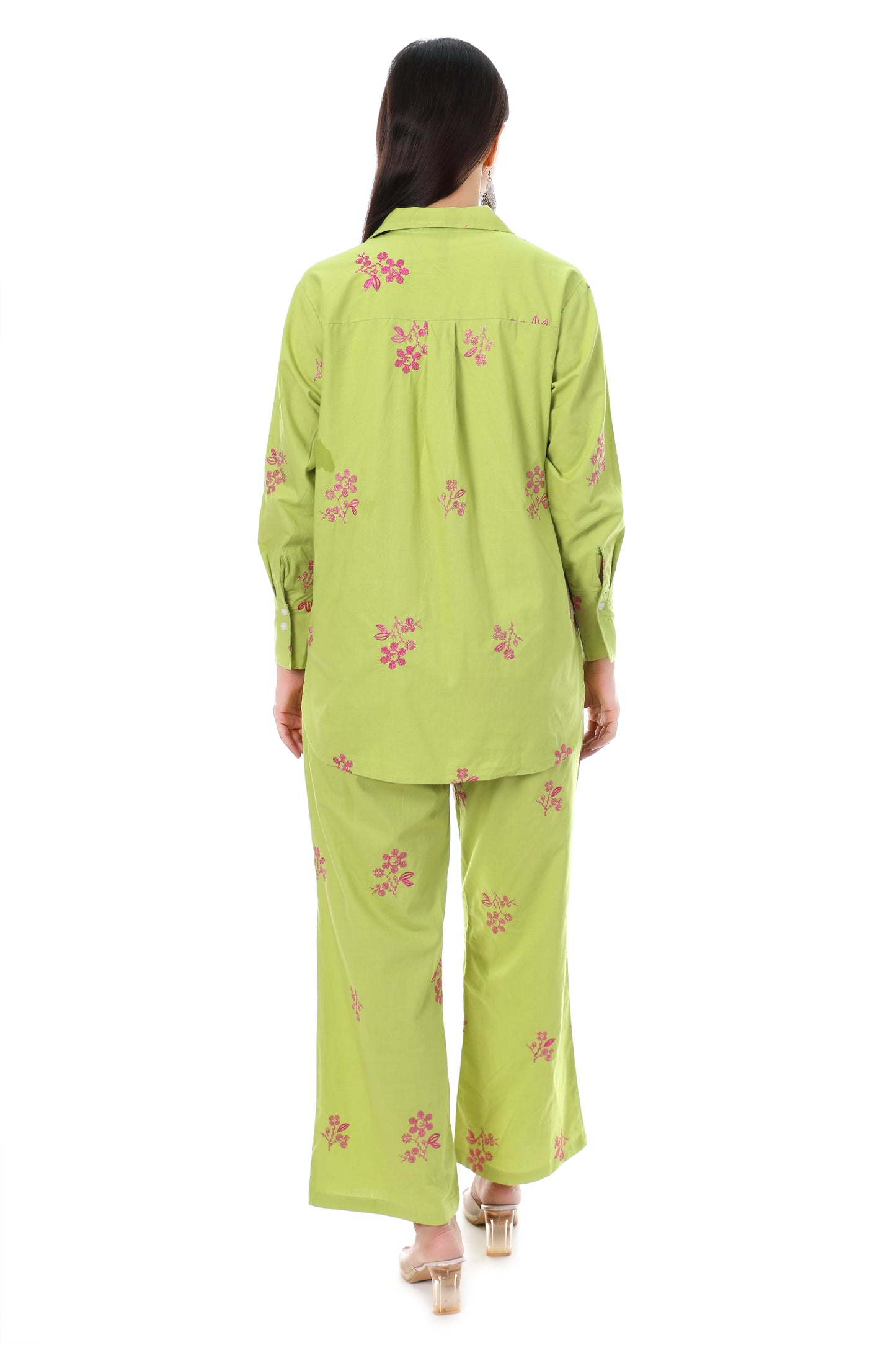 Jaitra Apparels Green Embroidered Premium Pure Cotton Co-Ord Set For Women - Swadesiicart