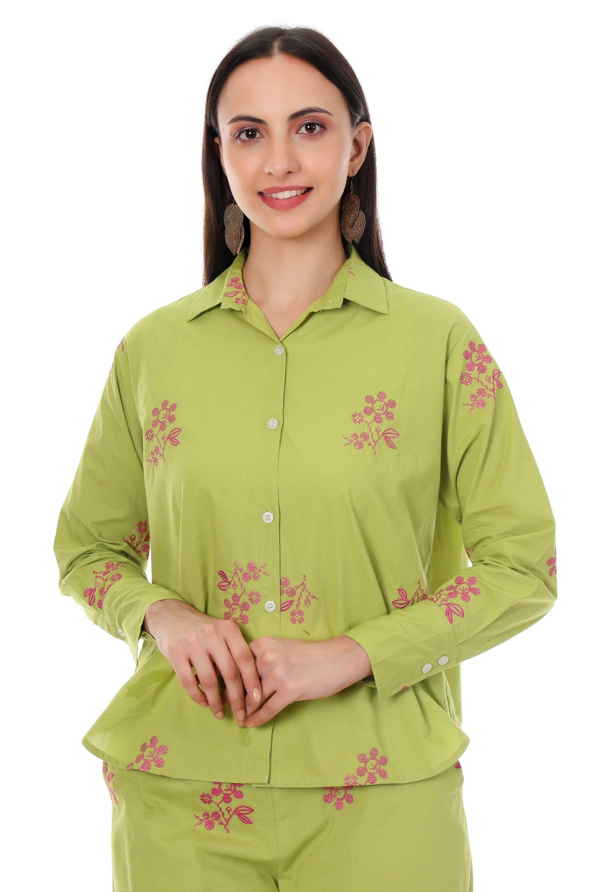 Jaitra Apparels Green Embroidered Premium Pure Cotton Co-Ord Set For Women - Swadesiicart