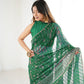 Lorenvalley Fashion Green Solo Georgette Superb Finishing Foils Print & Fancy Zalar Lace in Border Saree with Blouse - Swadesiicart