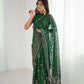 Lorenvalley Fashion Green Solo Georgette Superb Finishing Foils Print & Fancy Zalar Lace in Border Saree with Blouse - Swadesiicart
