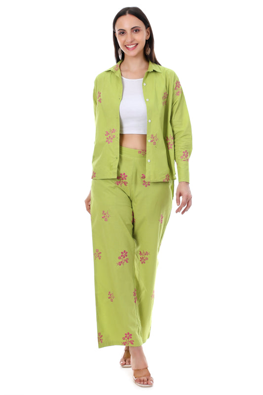 Jaitra Apparels Green Embroidered Premium Pure Cotton Co-Ord Set For Women - Swadesiicart
