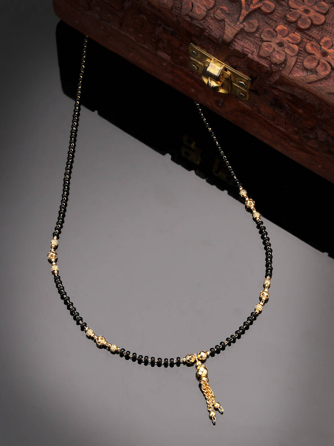 NVR Women Ethnic Gold-Polished Beaded Mangalsutra - Swadesiicart