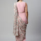 Ahalyaa Women Baby Pink Crepe Georgette Saree Dress With Printed Pallu | Swadesiicart