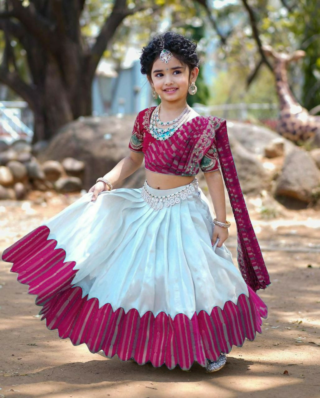 Jyoti Fashion Classy Wine Heavy Chenille Sequins Embroidered Kids Lehenga Choli Set | Swadesiicart