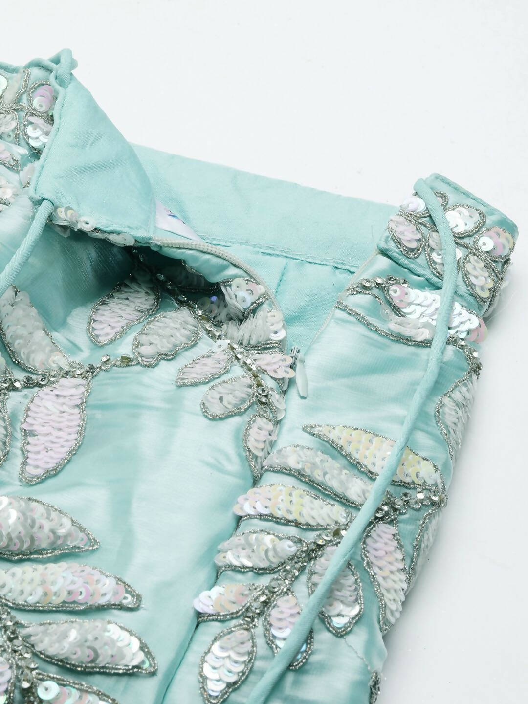 House of Panchhi Turquoise Blue Organza Sequins & Zarkan embroidery Lehenga choli & Dupatta | Swadesiicart