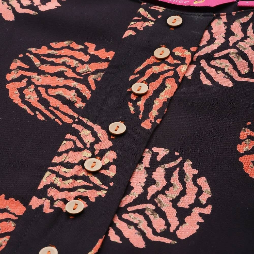 Anubhutee Women's Rayon Regular Black Printed A-Line Kurta | Swadesiicart