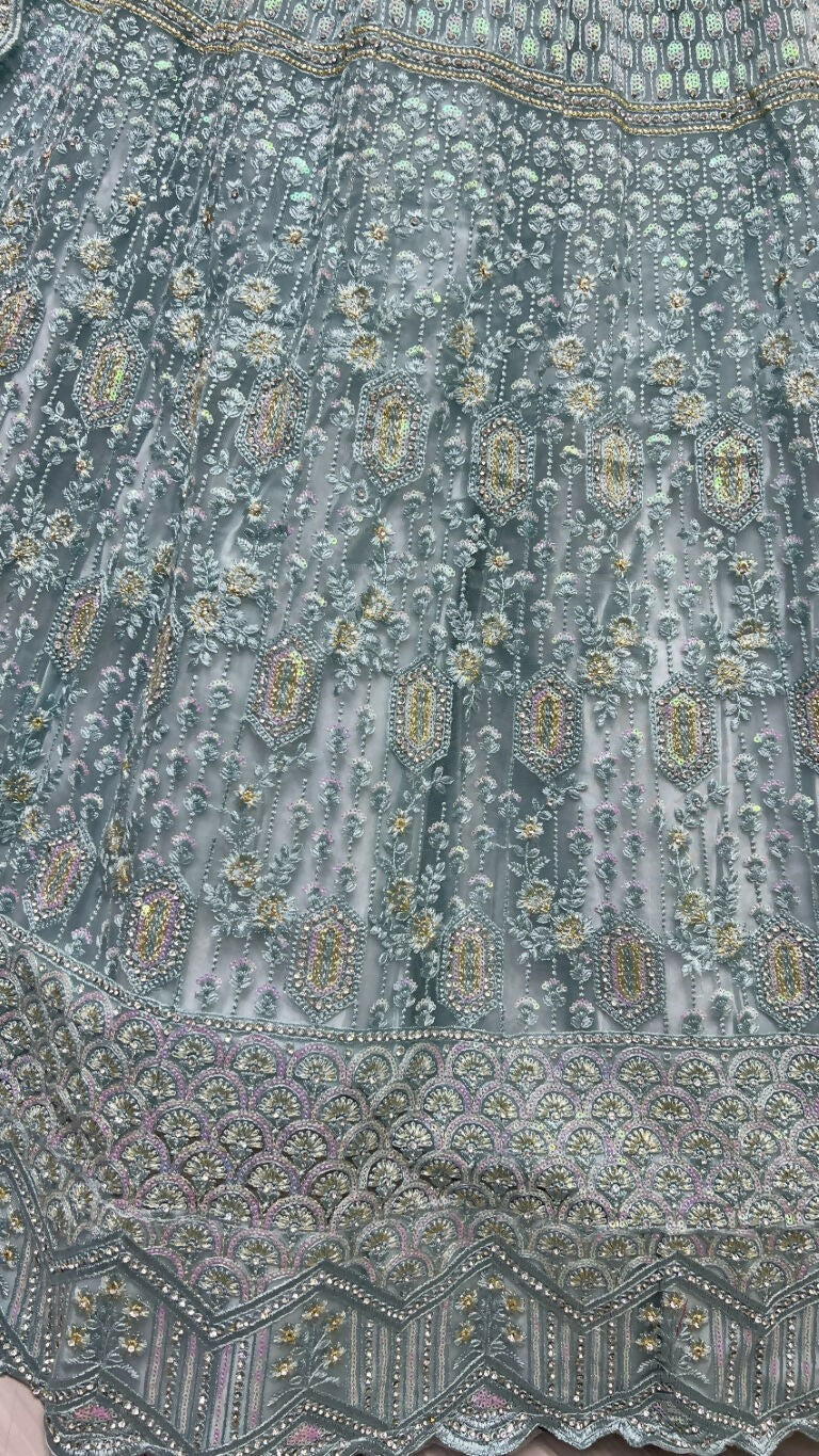 Jyoti Fashion Women's Aqua Heavy Net Fancy Dori, Multi Thread, Rainbow Sequins and Diamond Work Wedding Lehenga Choli | Swadesiicart