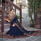 Navy Blue Silkresham And Cord Embroidery, Applique Saree - Norita Hit - Swadesiicart