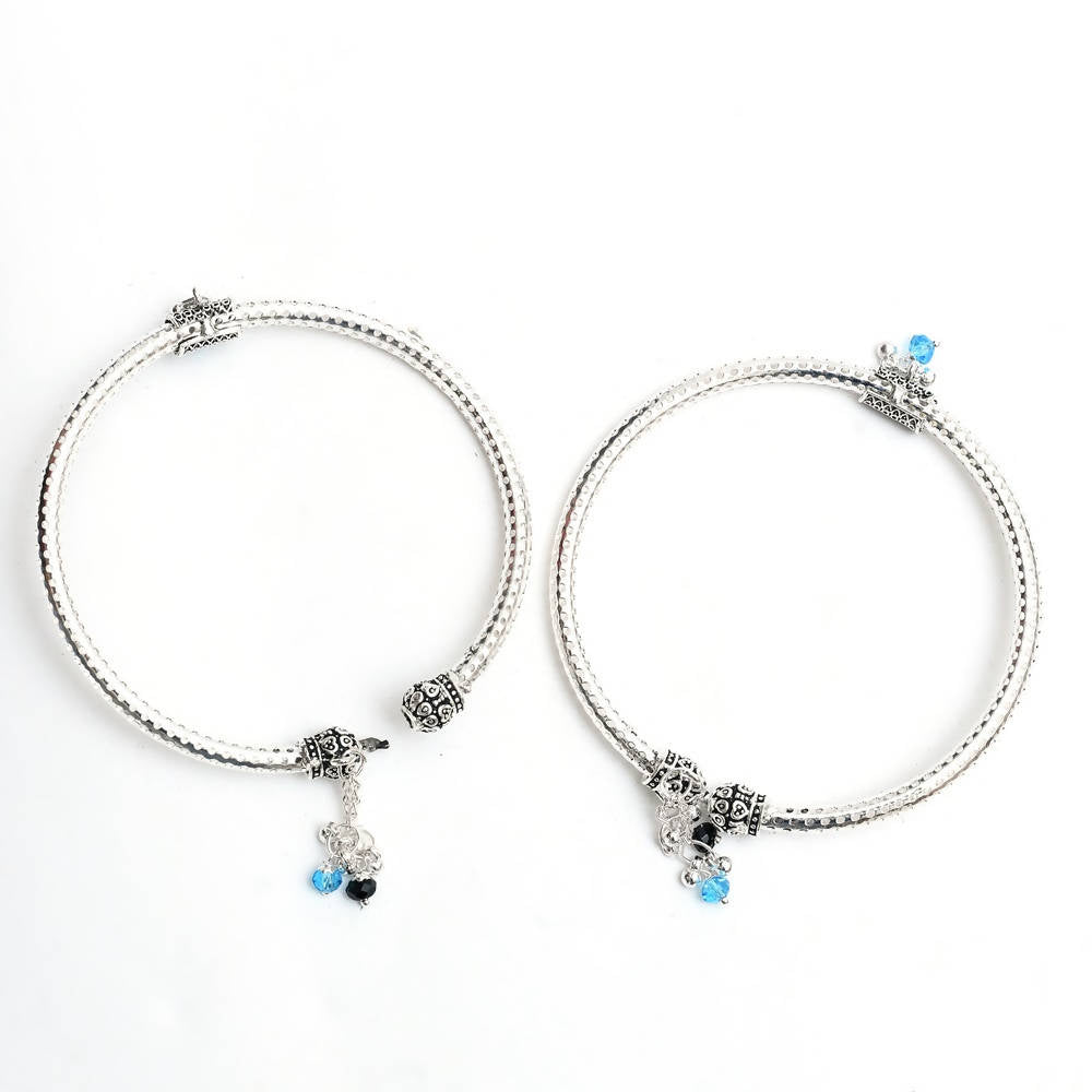 Mominos Fashion Kamal Johar Oxidised Silver Kadiyam Style Anklets | Swadesiicart
