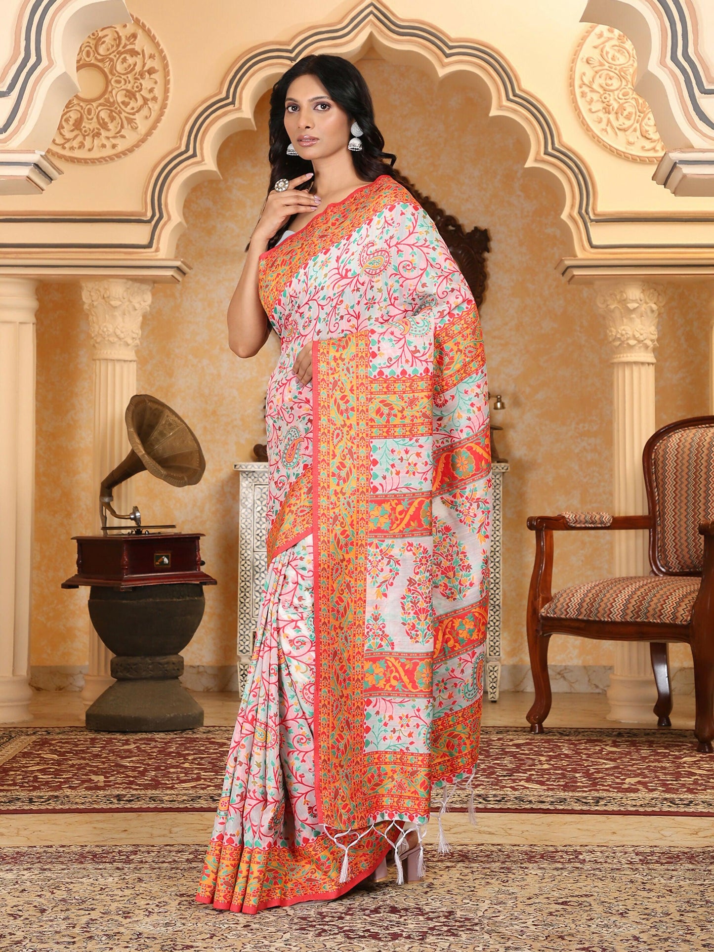 Shree Shyam Fashion Linen Cotton(Woven Work) Multicolour Saree