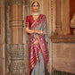 Silver Grey Banarasi Weaving, Ultra Aqua Finish, Zari Work Banarasi Silk Saree - Rath Kunti - Swadesiicart