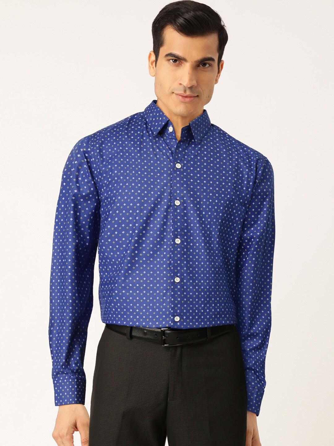 Jainish Blue Men's Cotton Printed Formal Shirts ( SF 716Blue ) | Swadesiicart