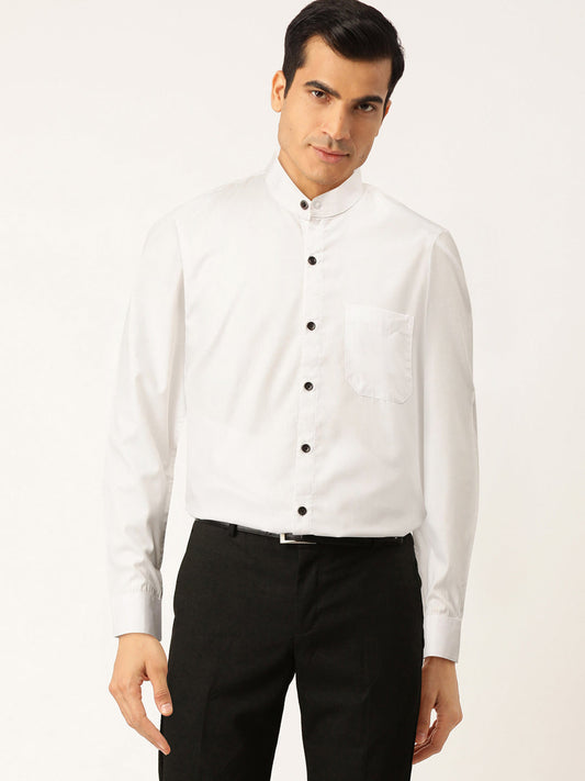 Jainish White Men's Cotton Solid Mandarin Collar Formal Shirts ( SF 726White ) | Swadesiicart
