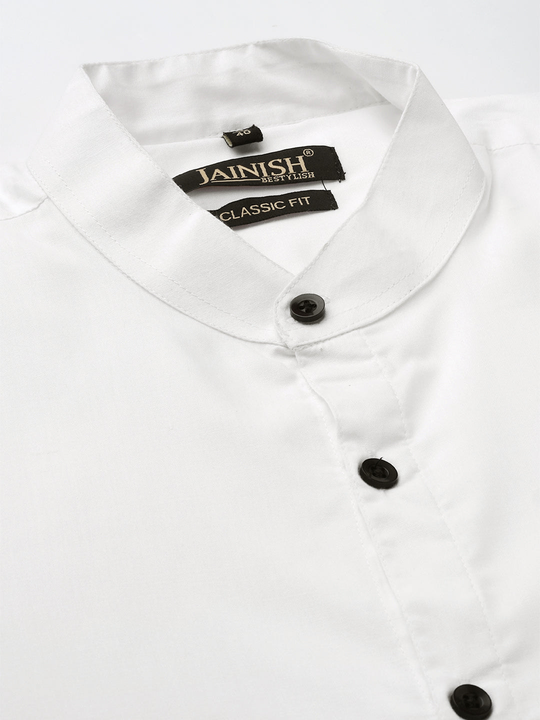 Jainish White Men's Cotton Solid Mandarin Collar Formal Shirts ( SF 726White ) | Swadesiicart