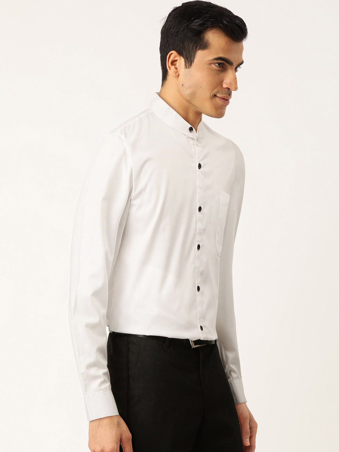 Jainish White Men's Cotton Solid Mandarin Collar Formal Shirts ( SF 726White ) | Swadesiicart