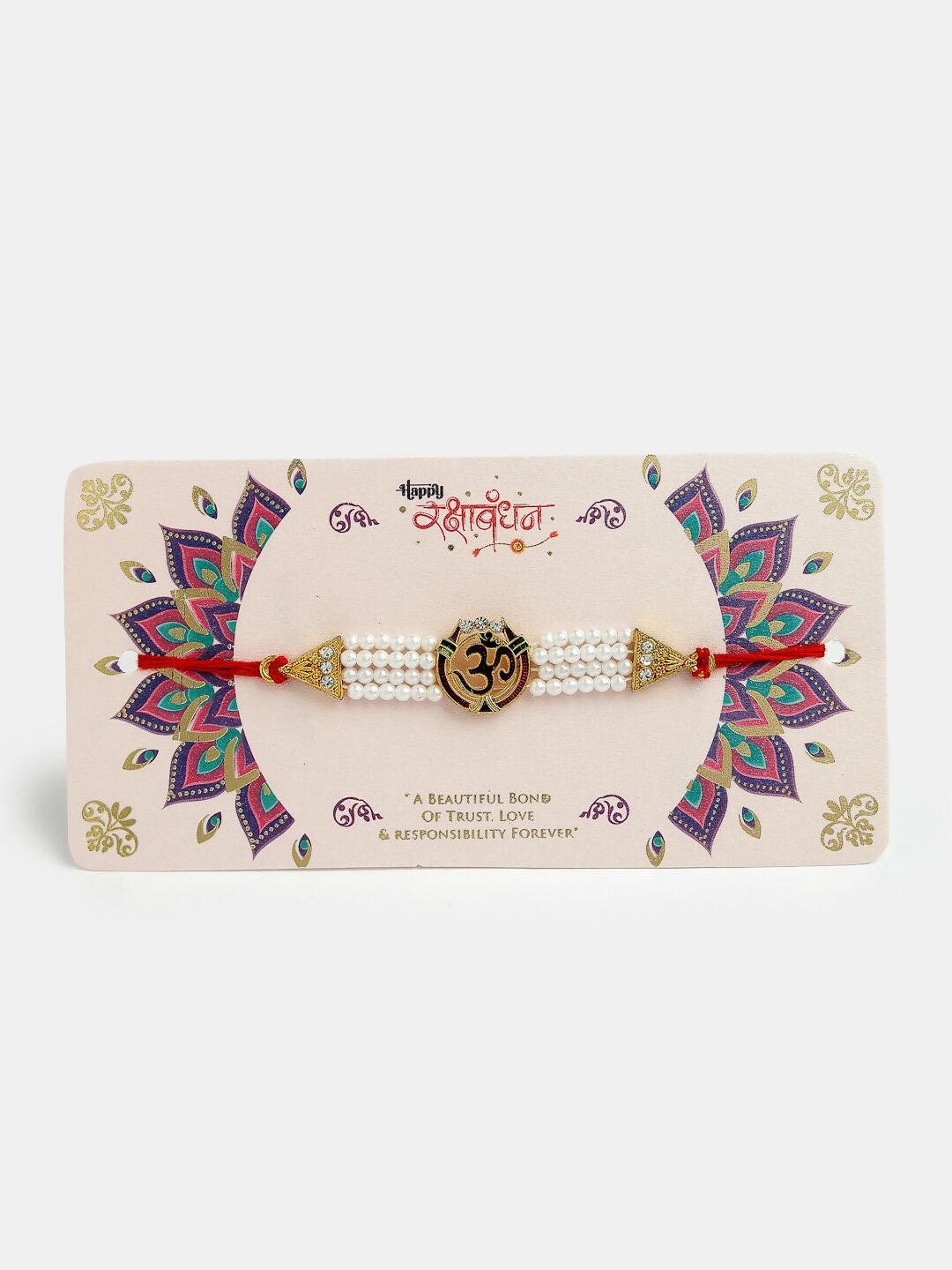 NVR Men Set of 4 Gold-Toned Stone-Studded & Beaded Rakhi With Roli Chawal | Swadesiicart