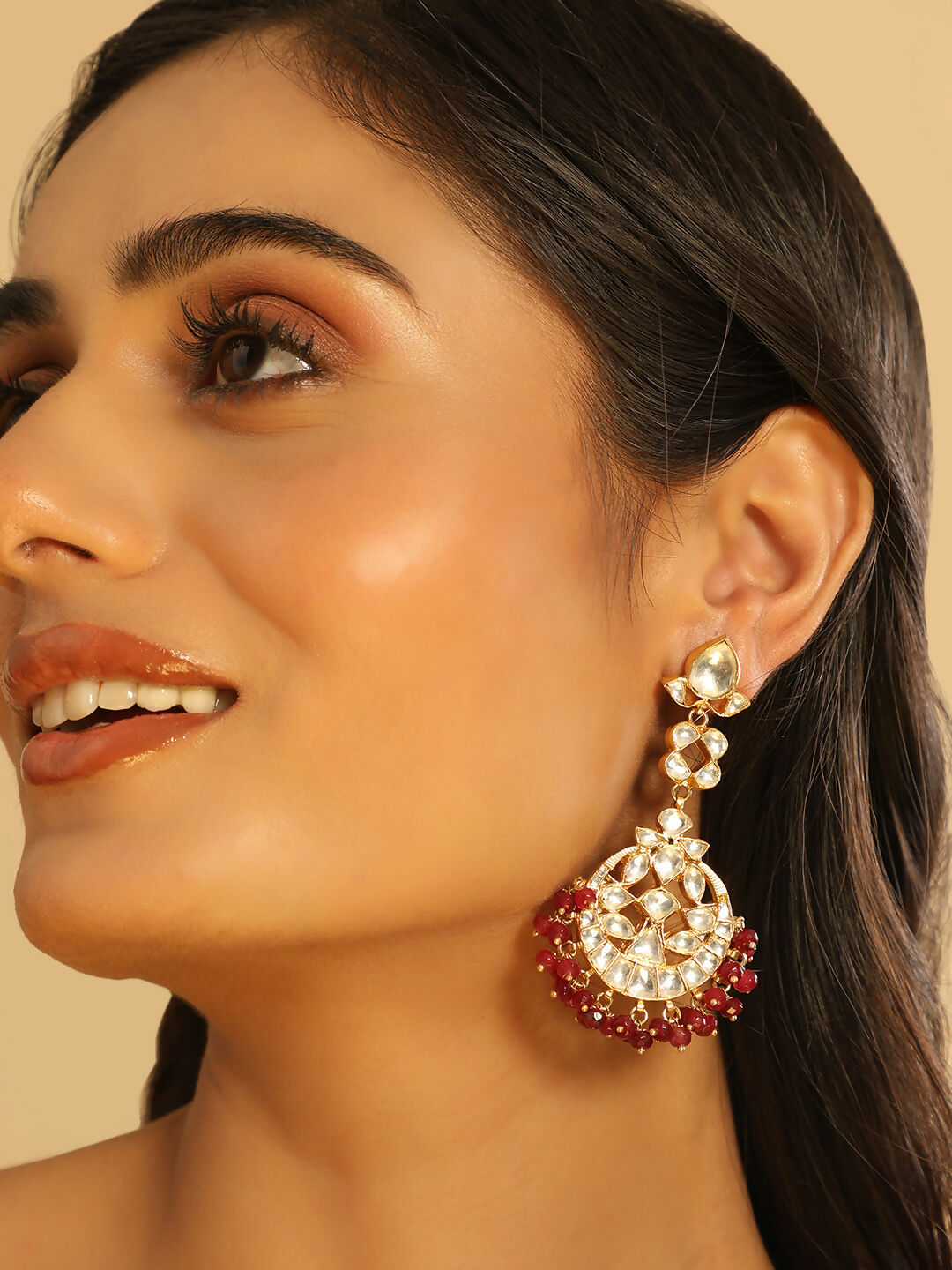 Nuyug 22K Gold Plated Serenoor Ruby Kundan Chandbali Earrings | Swadesiicart