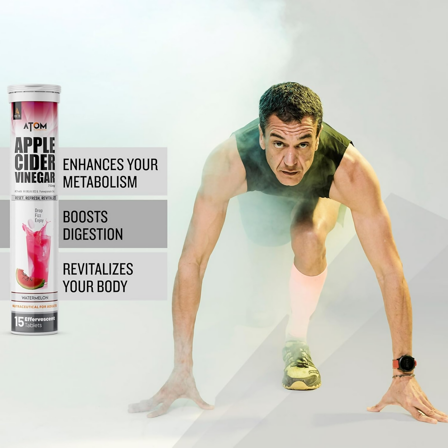 As-It-Is Atom Apple Cider Vinegar Effervescent Tablets Water Melon Flavor For Weight Loss | Swadesiicart