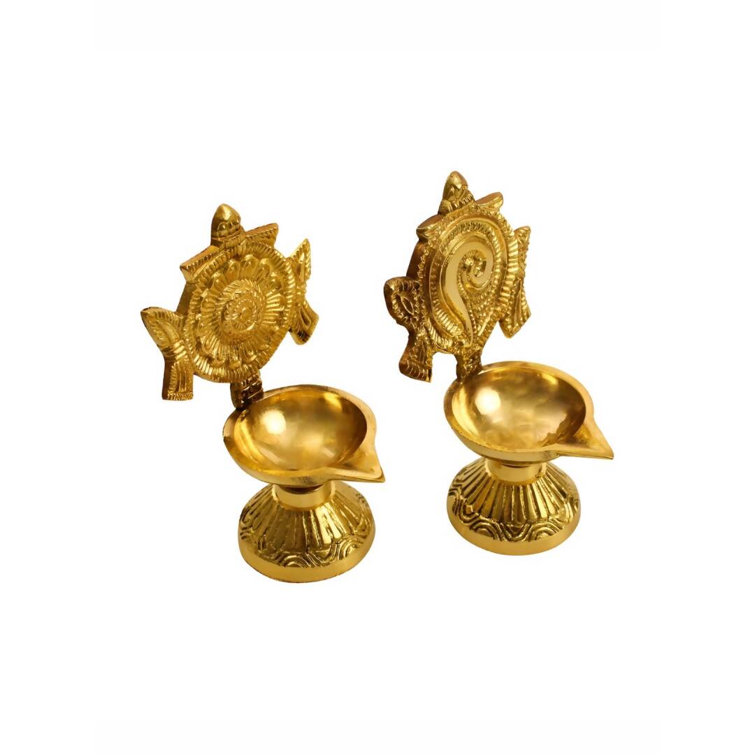 Spillbox 2 Pieces Brass Shangu Chakra Vilakku | Swadesiicart