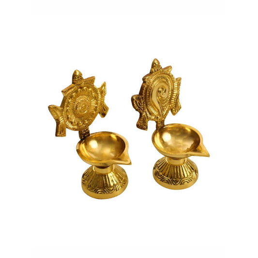 Spillbox 2 Pieces Brass Shangu Chakra Vilakku | Swadesiicart