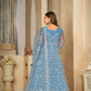 Jyoti Fashion Women's Sky Blue Net Embroidered Anarkali Kurta Pant Set With Dupatta | Swadesiicart