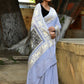 Joban Fashion Silver Crepe Chiffon Pure Handloom Banarasi Silk Saree | Swadesiicart