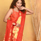 Very Much Indian Tie & Dye Handloom Mul Cotton Saree - Yellow Red | Swadesiicart