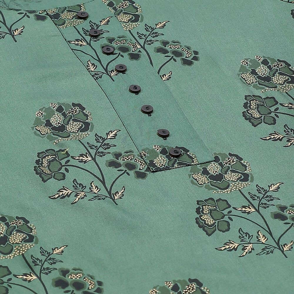 Anubhutee Women's Rayon Regular Floral Printed A-Line Green Kurta with Trousers | Swadesiicart