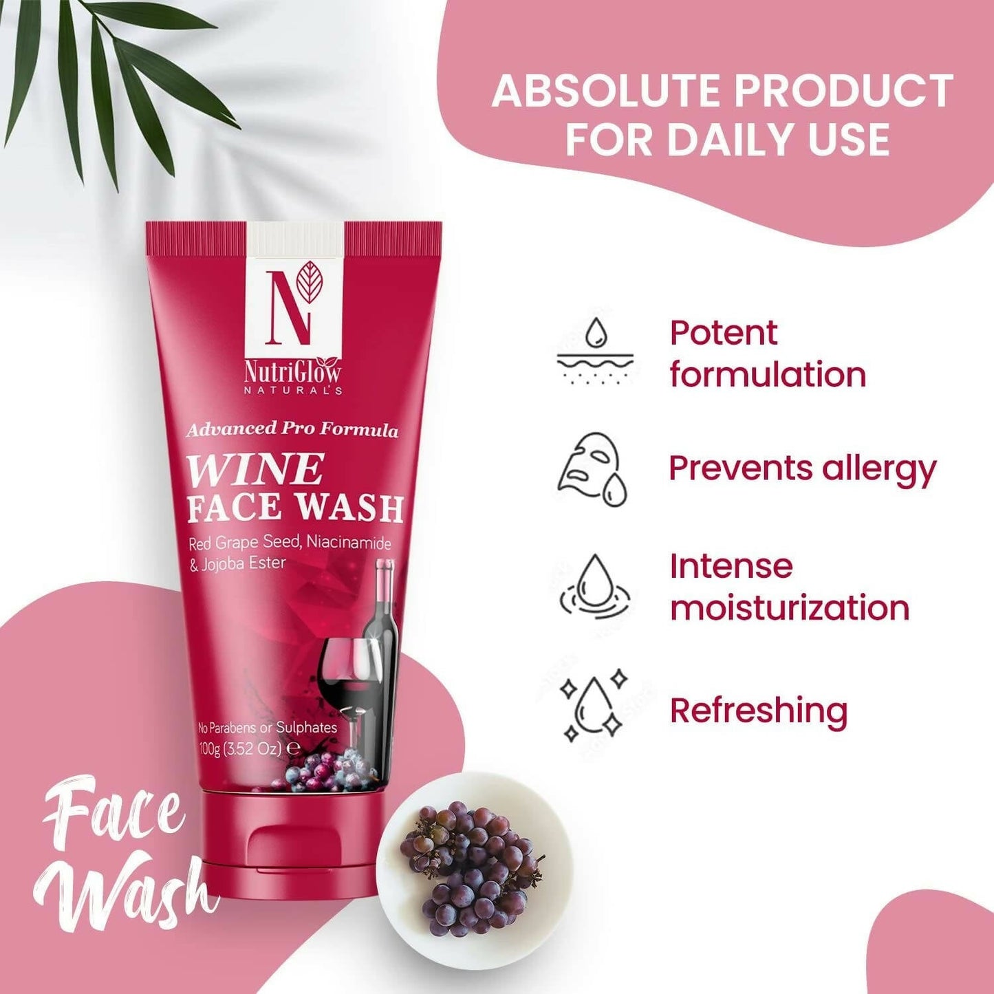 NutriGlow NATURAL'S Advanced Pro Formula Wine Face Wash - Swadesiicart