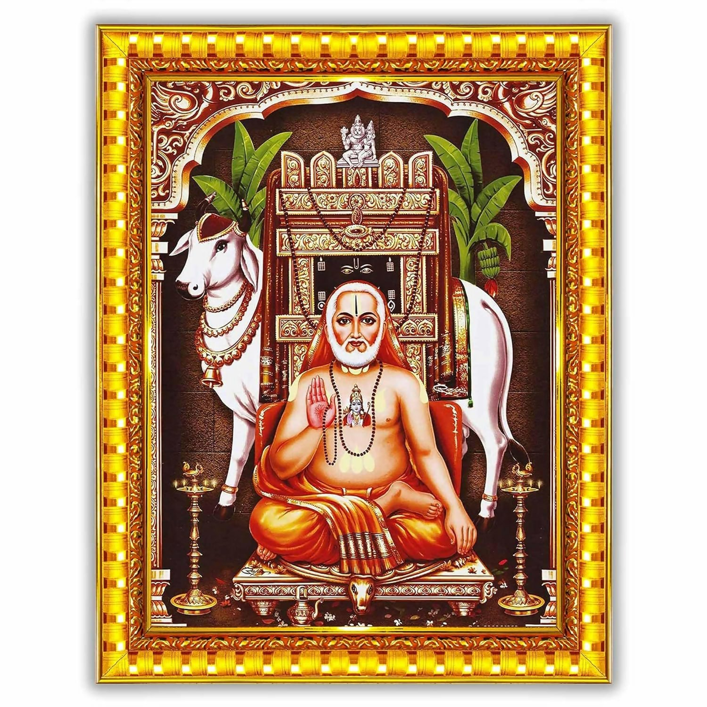 Pavan Photo Laminations Raghavendra Swamy Lord Mantralaya Ragavendra Wall Painting Framed Home Decor (6 x 8 Inch) | Swadesiicart