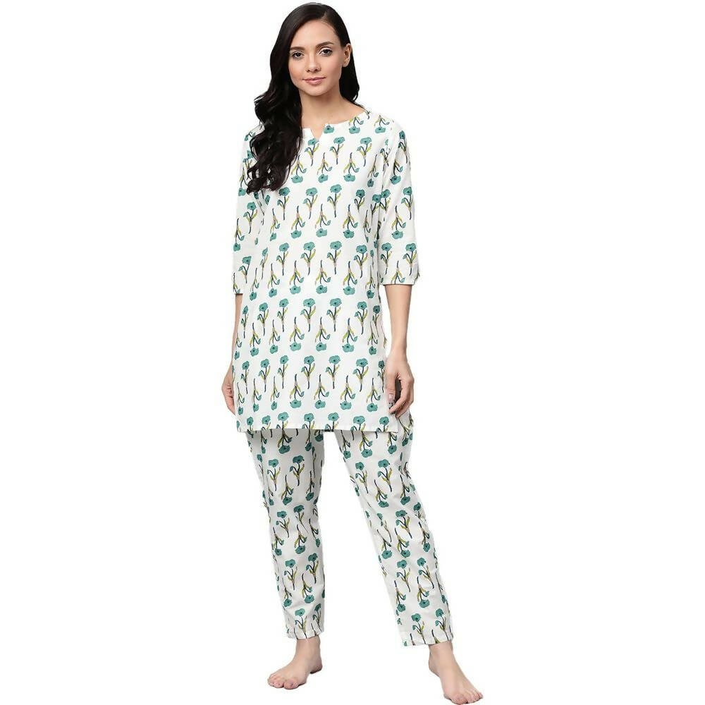 Anubhutee Women's Straight Regular Printed White Night Suit | Swadesiicart