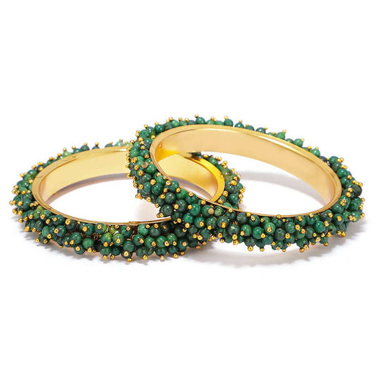 Mominos Fashion Joharkamal Gold-Polished Green Beads Work Bangles - Mominos Fashion