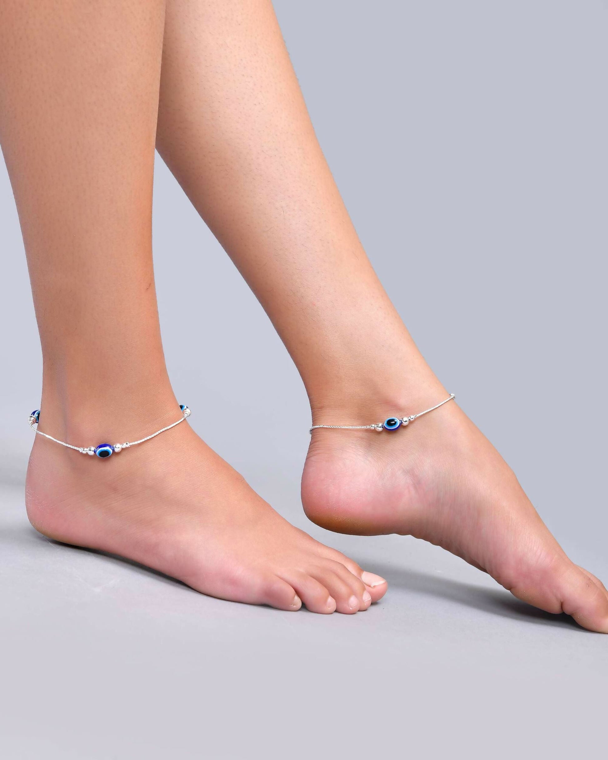 VOJ Set of 2 Silver Plated Evil Eye Anklet - Swadesiicart