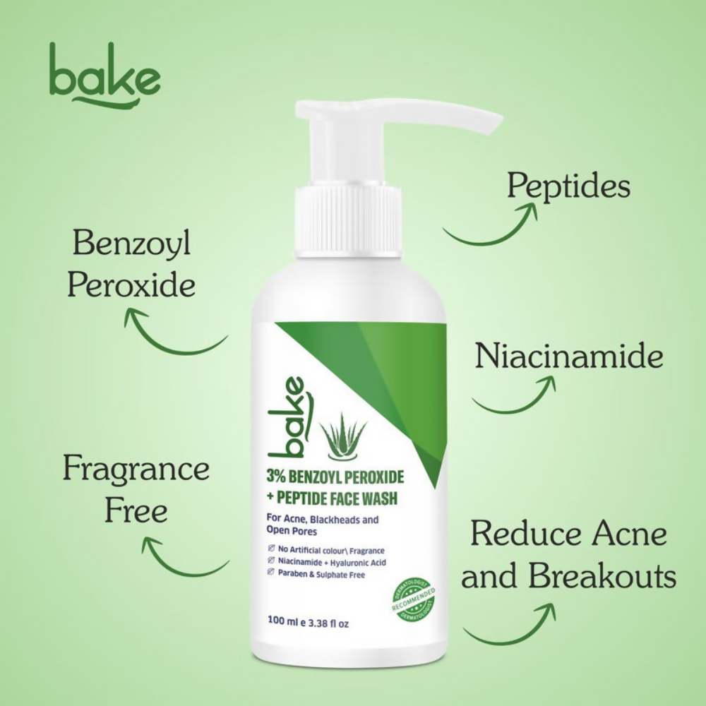 Bake 3% Benzoyl Peroxide Face Wash with Peptides | Swadesiicart