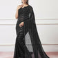 Black Georgette Sequance,Thread Embroidery Work Saree with Unstitched Blouse - Vandini