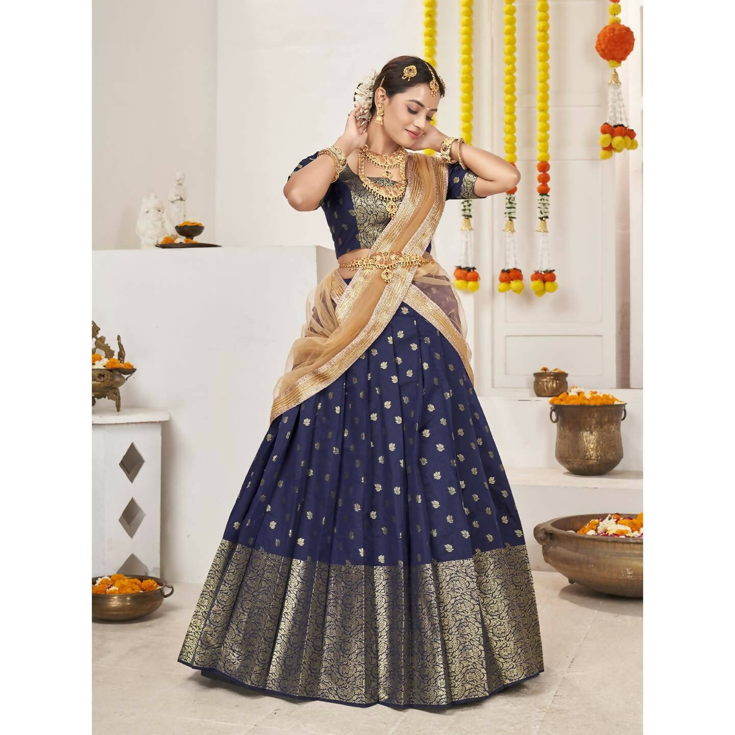 DEIANA'S Beautiful Jackquard Weaving Lehengha Choli - Blue | Swadesiicart