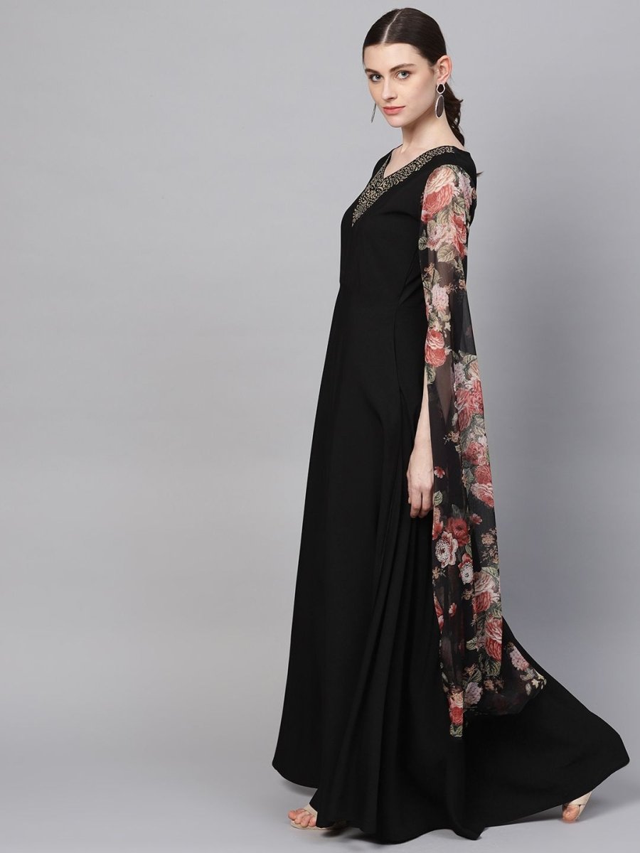 Ahalyaa Women's Black Crepe Dress | Swadesiicart