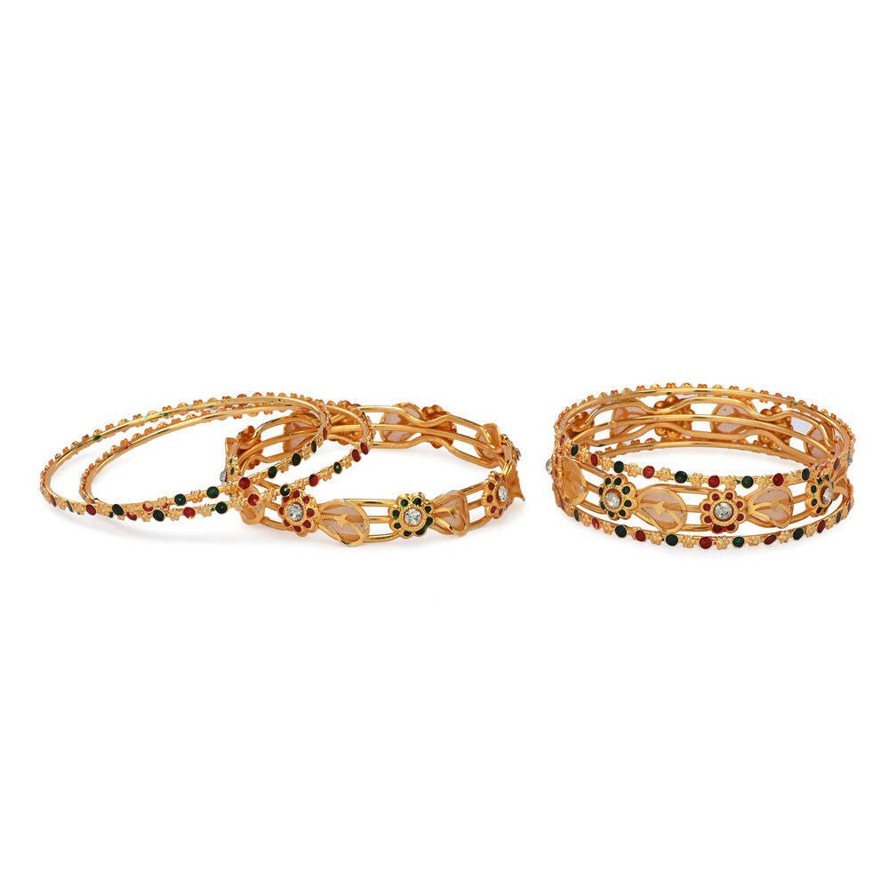 Afast Designer Fancy Party Bangle/ Kada Set, Gold, Metal, Pack Of 6 - Swadesiicart