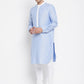 Even Apparels Blue Color Pure Cotton Men's Kurta With Contrast Collar And Placket | Swadesiicart